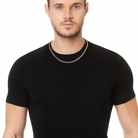 3.5mm Cuban Link Chains for Men, Silver Tone/Black/14K Gold Plated Stainless Ste - Picture 4 of 6